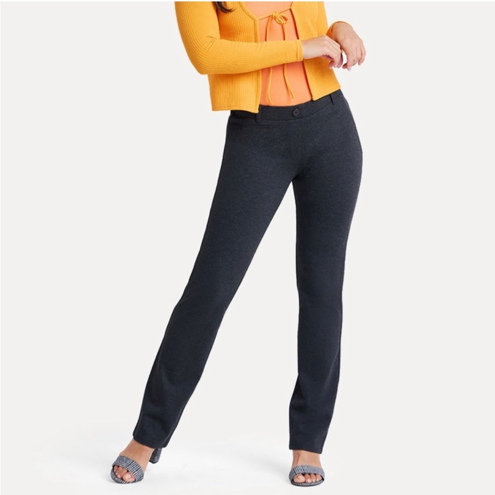 Betabrand Straight Leg Dress Pant Yoga Pant in Charcoal Gray Petite Large